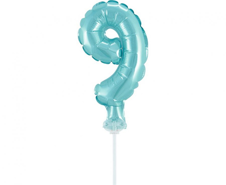 #BFC2 Balon foliowy 13 cm na patyczku "Cyfra 9", błękitna KK
