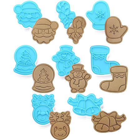 Świąteczne foremki z tłoczkiem do ciasteczek i pierniczków 8 szt.