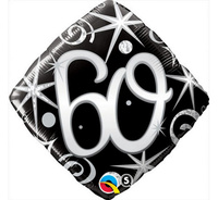 #BFK Balon foliowy 18" QL SHP "60, czarny serpentyny i gwiazdki" KK