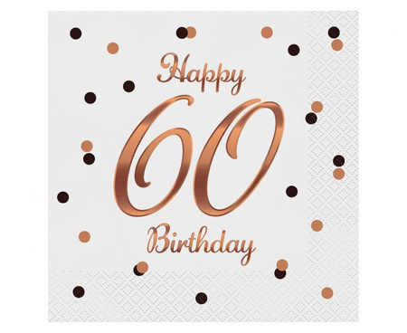 #ZSE_GD Serwetki B&C Happy 60 Birthday, białe, nadruk różowo-złoty, certyfikat FSC, 33x33 cm/ 20 szt.