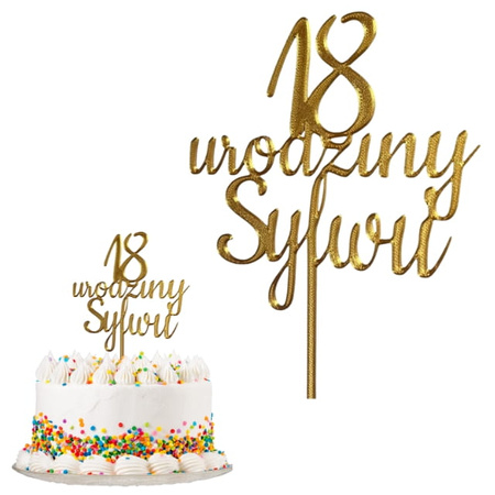 Topper na tort personalizowany Cyfra + urodziny + imię