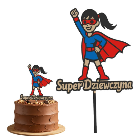 Topper na tort 16x10 cm SUPER DZIEWCZYNA DZIEŃ KOBIET DZIEŃ DZEWCZYNY WZ.III