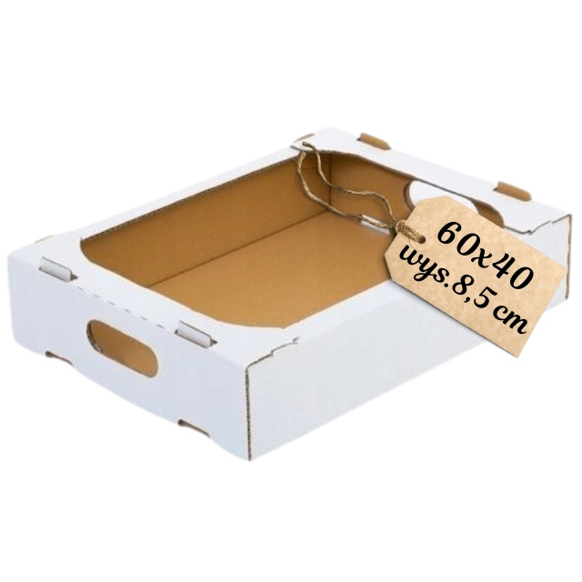 Karton na pączki i ciastka 60x40x8,5 cm biały z uchwytem