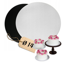 Dwustronny podkład pod ciasto 14 cm CZARNO - BIAŁY  10 szt. POD TORT PIĘTROWY BENTO TORTY