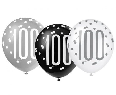 #BL Balon UQ 12" Glitz,groszki z nadr. 100, miks kolorów, 6 szt.