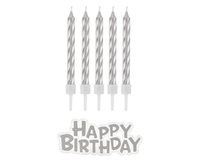 #SU Świeczki B&C urodzinowe Happy Birthday, srebrne, 16 szt.