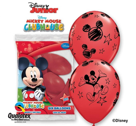 #BL Balon QL 12" z nadr. "Mickey", pastel czerwony / 6 szt. ST ASORT KK