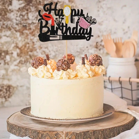 Papierowy topper na tort Happy Birthday KOSMETYKI TOPPER DLA KOBIETY