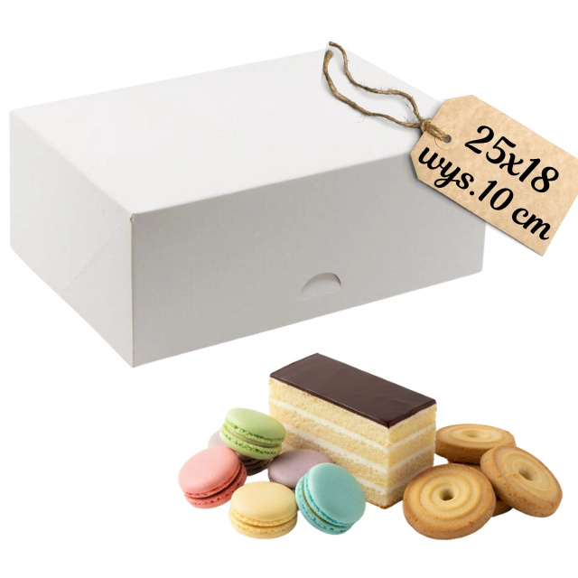 Białe pudełko na ciasto 25x18x10 cm widok złożonego opakowania