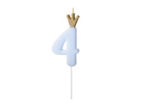 Świeczka urodzinowa Cyferka 4, jasny niebieski, 9.5cm Party Deco