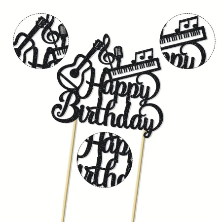 Topper na tort Happy Birthday MUZYKA PIANINO GITARA