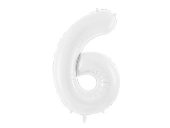 Balon foliowy Cyfra ''6'', 86 cm, biały Party Deco