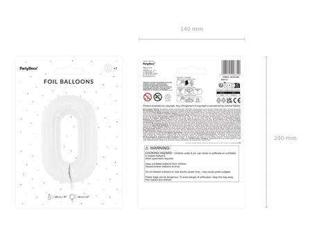 Balon foliowy Cyfra ''0'', 86 cm, biały Party Deco