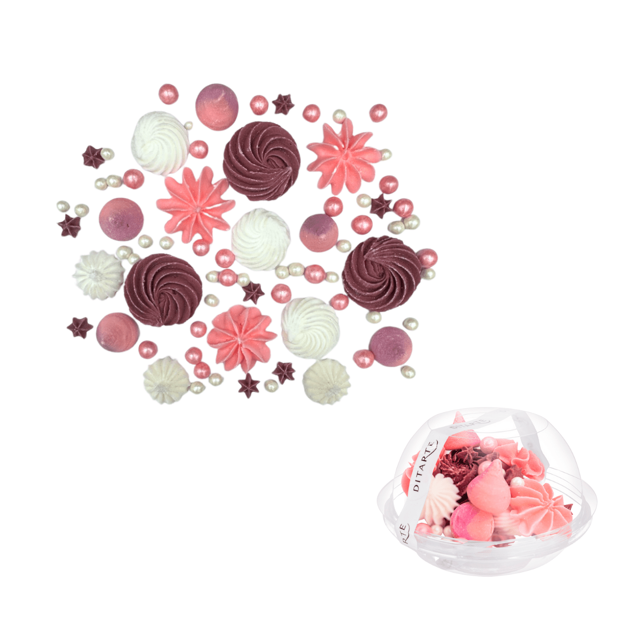 Mini beziki i perły różowe Ditarte – różne rozmiary dekoracji cukrowych