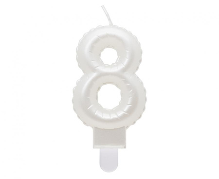#SC6 Świeczka B&C cyferka 8, perłowa biała, 7 cm KK