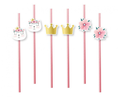 #ZSŁ_GD Rurki (słomki) pap.różowe Kotek, 6x197mm/6szt. KK