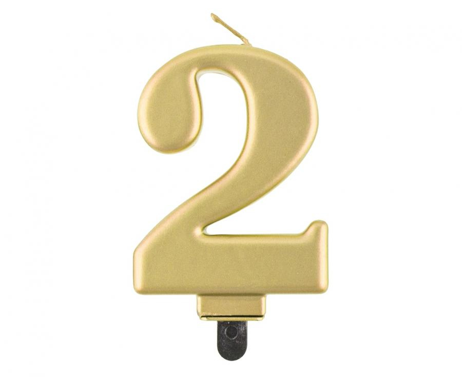 Świeczka cyferka 2 metalik złota wygodna i bezpieczna w użytkowaniu
