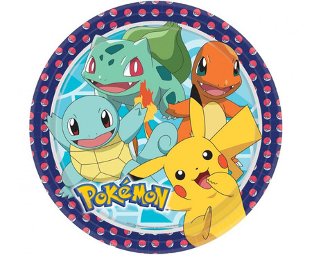 #ZTA Talerzyki papierowe Pokemon, okrągłe 23 cm, 8 szt.