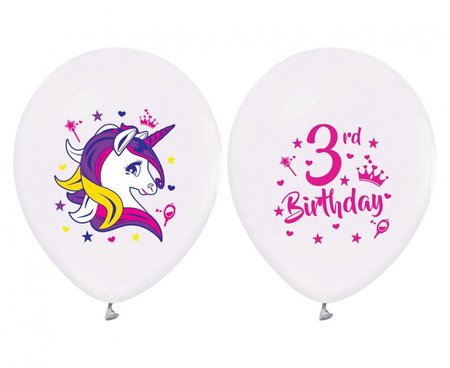 #BL Balony 3 Urodziny (jednorożce), 12"/ 5 szt. KK