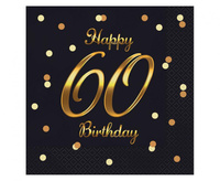 #ZSE_GD Serwetki B&C Happy 60 Birthday, czarne, nadruk złoty, certyfikat FSC, 33x33 cm/ 20 szt.