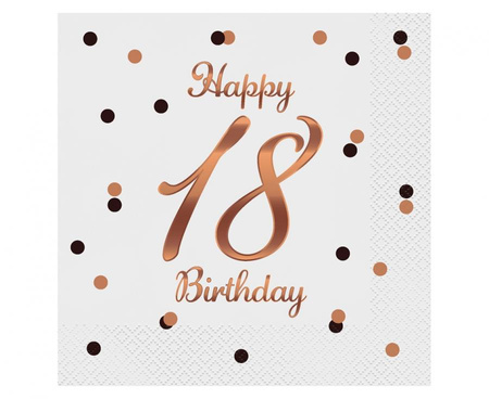 #ZSE_GD Serwetki B&C Happy 18 Birthday, białe, nadruk różowo-złoty, certyfikat FSC, 33x33 cm/ 20 szt.