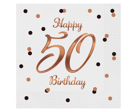 #ZSE_GD Serwetki B&C Happy 50 Birthday, białe, nadruk różowo-złoty, certyfikat FSC, 33x33 cm/ 20 szt.