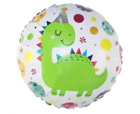 #BFK Balon foliowy okrągły,  Dinozaur w czapeczce, 18", 1 szt.