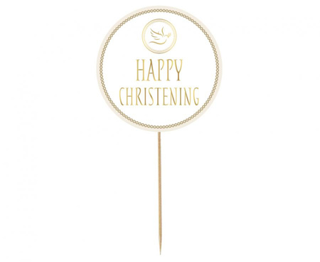 #DETO Dekoracja papierowa na tort Happy Christening - gołąbek, średnica 14 cm KK
