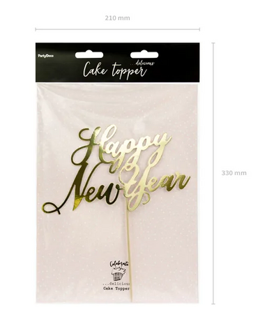 Topper na tort Happy New Year, złoty, 24cm Party Deco