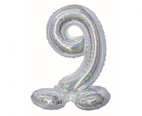 #BFC29 Balon foliowy B&C, Cyfra stojąca 9, holograficzna srebrna, 72 cm KK