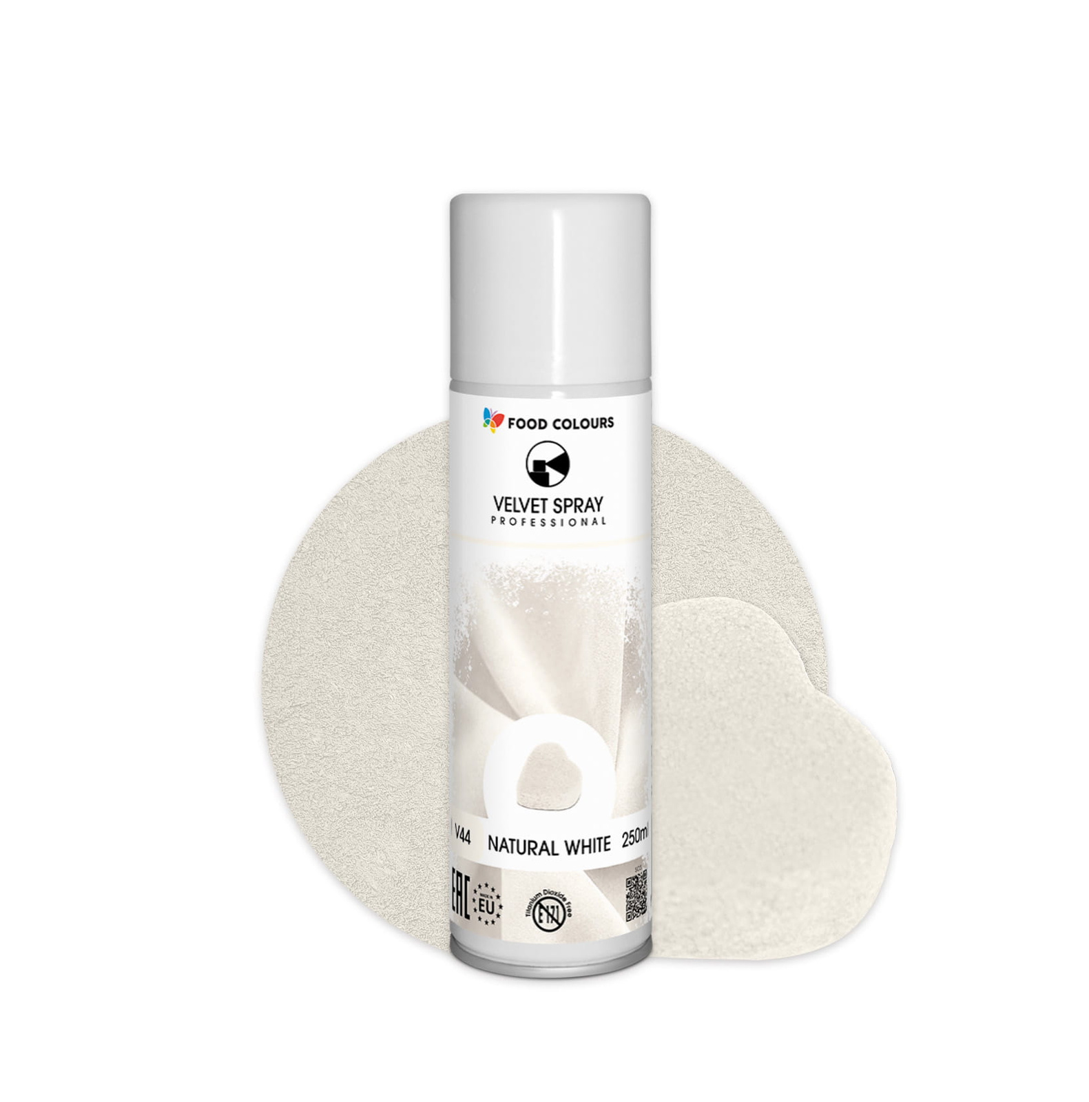 Efekt dekoracji zamszem w sprayu biały naturalny na torcie i monoporcjach