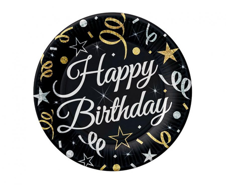 #ZTA_GD Talerzyki papierowe B&C Happy Birthday, 18 cm/ 6 szt.
