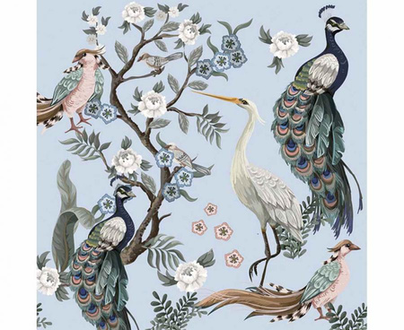 #ZSE Serwetki pap. Peacocks and Heron in Garden on Blue, 33x33 cm, 20 szt.