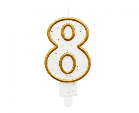 #SC2 Świeczka B&C cyferka "8", złoty kontur, 9 cm