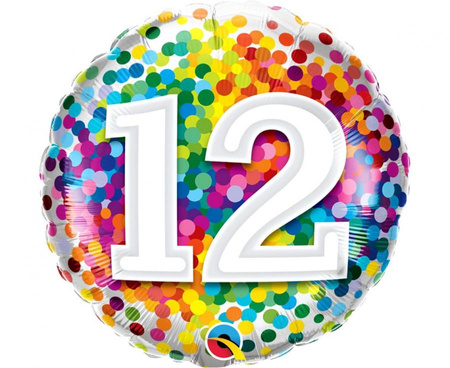 #BFK Balon foliowy 18" QL RND Tęczowe konfetti 12 KK