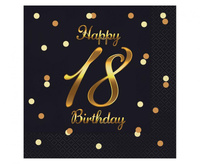 #ZSE_GD Serwetki B&C Happy 18 Birthday, czarne, nadruk złoty, certyfikat FSC, 33x33 cm/ 20 szt.