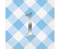 #ZSE Serwetki papierowe Gingham 1st Birthday, niebieskie, 16 szt. KK