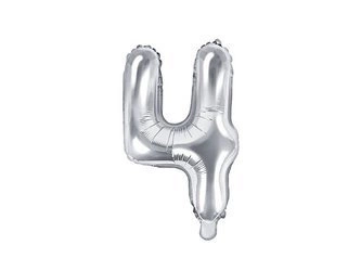 Balon foliowy Cyfra ''4'', 35cm, srebrny Party Deco