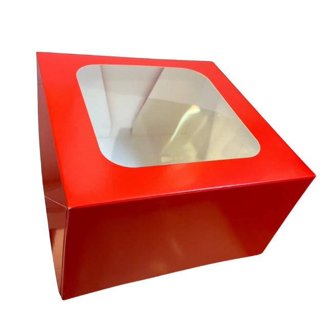 Czerwone pudełko na 4 muffinki z okienkiem – widok ogólny