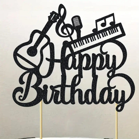 Topper na tort Happy Birthday MUZYKA PIANINO GITARA