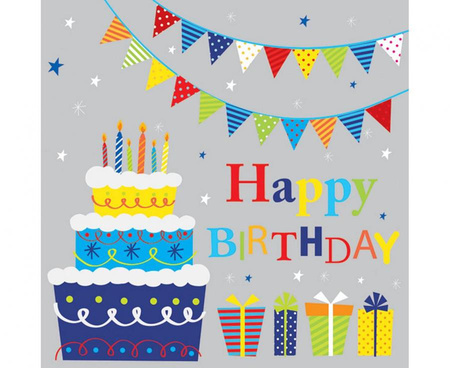 #ZSE Serwetki papierowe B'day Cake with Gifts and Garlands, 33 x 33 cm,  20 szt.