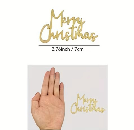 Akrylowy decor topper na bok tortu bento cake MERRY CHRISTMAS ZŁOTY