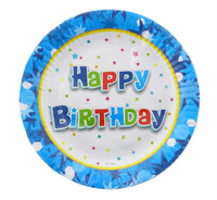 #ZTA_GD Talerzyki papierowe Happy Birthday niebieskie 18 cm, 6 szt.
