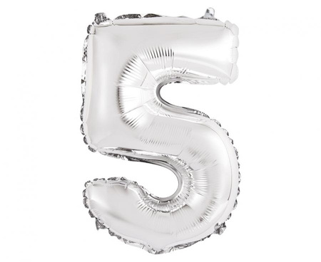 #BFC56 Balon foliowy "Cyfra 5", srebrna, 35 cm KK