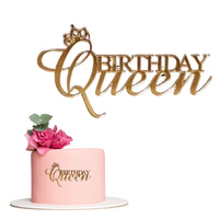 Akrylowy decor topper na bok tortu BIRTHDAY QUEEN ZŁOTY WZ.II