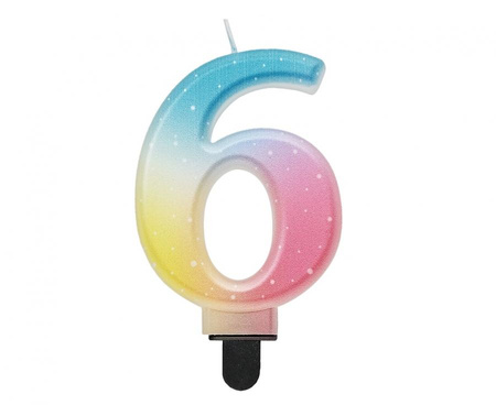 #SC13 Świeczka cyferka 6, ombre, pastelowa, 8 cm KK
