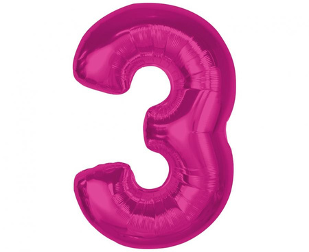 #BFC36 Balon foliowy Smart, cyfra 3, różowa, 92 cm  KK