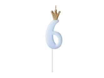 Świeczka urodzinowa Cyferka 6, jasny niebieski, 9.5cm Party Deco