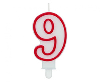 #SC1 Świeczka cyferka "9", czerwony kontur 7 cm