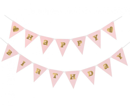 #DEGI Girlanda papierowa B&G Happy Birthday - Baby Girl, jasnoróżowa, 300 cm, DIY, wys. flagi 17 cm